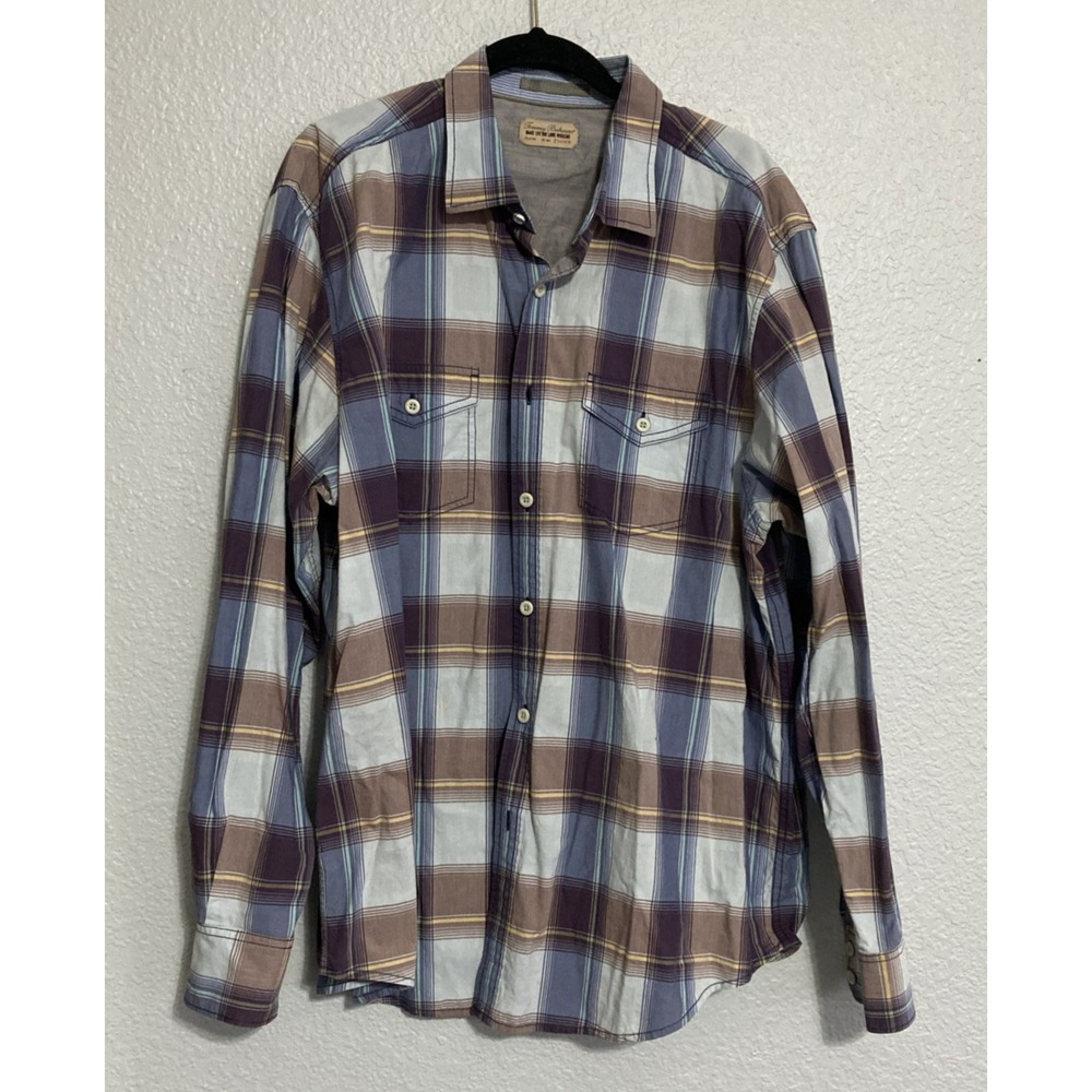 Tommy Bahama Men's Blue Plaid Two Pocket Long Sleeve Button-Up Western SZ XL